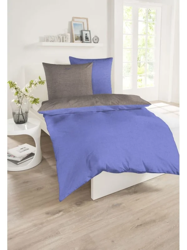 Schiesser Feinbiber-Bettwäsche-Set “Doubleface” In Blau/ Grau 3