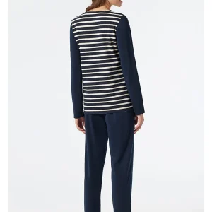 Schiesser Pyjama In Dunkelblau/ Creme 8