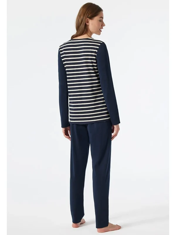Schiesser Pyjama In Dunkelblau/ Creme 3