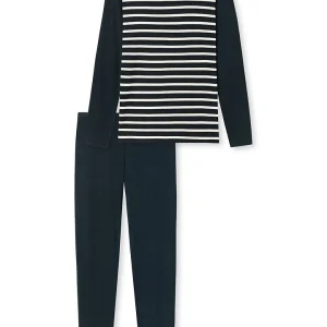 Schiesser Pyjama In Dunkelblau/ Creme 12
