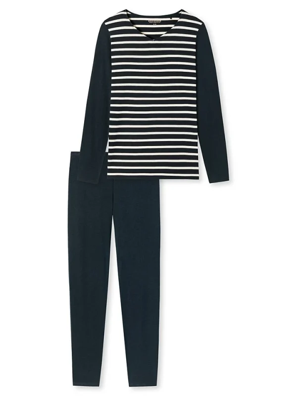 Schiesser Pyjama In Dunkelblau/ Creme 5