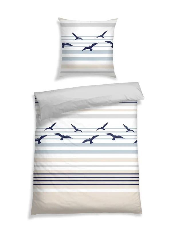 Schiesser Renforcé-Bettwäsche-Set “Minou” In Hellblau/ Beige 1