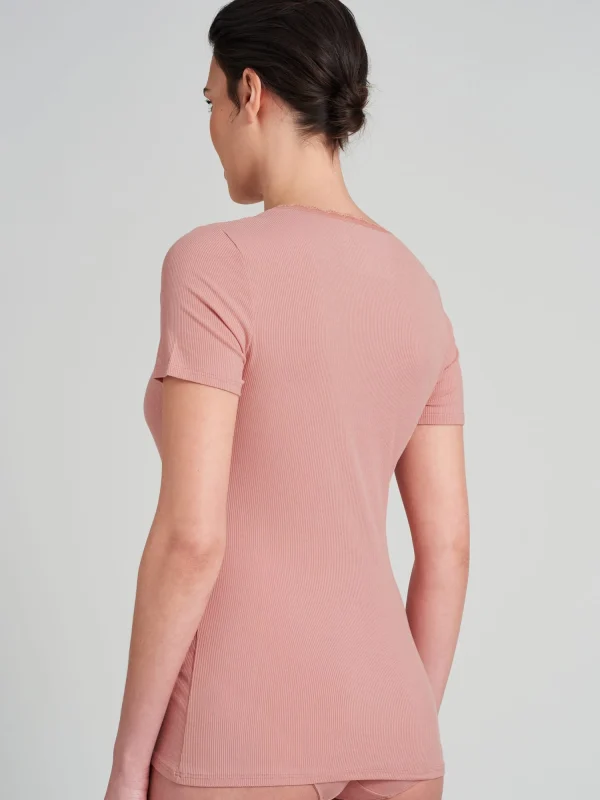 Schiesser T-Shirt Rib & Lace In Terracotta 4