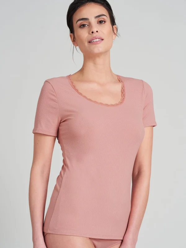 Schiesser T-Shirt Rib & Lace In Terracotta 5