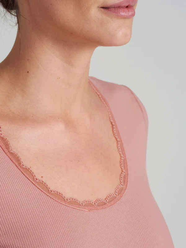 Schiesser T-Shirt Rib & Lace In Terracotta 6