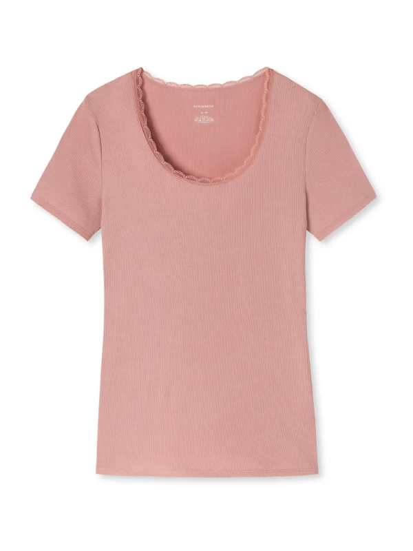Schiesser T-Shirt Rib & Lace In Terracotta 1